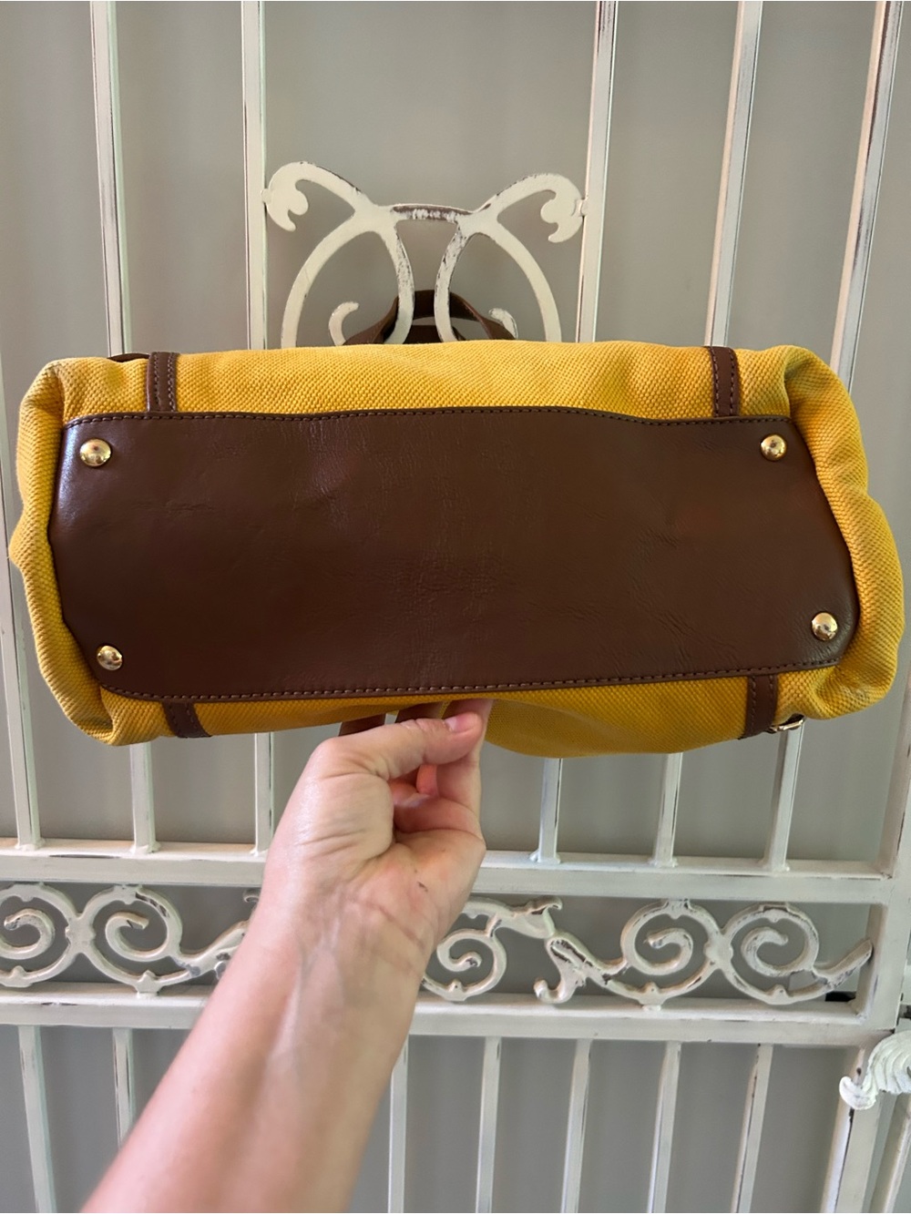 Michael Kors Yellow Canvas Tote with Brown Leather Accents - Picture 5 of 12